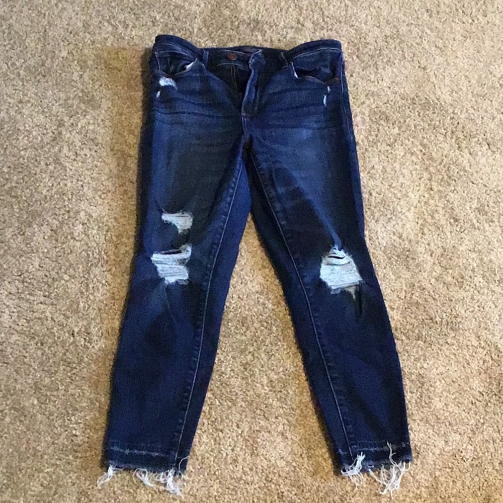 Abercrombie & Fitch Women's Skinny Jeans — Dark Blue Distressed